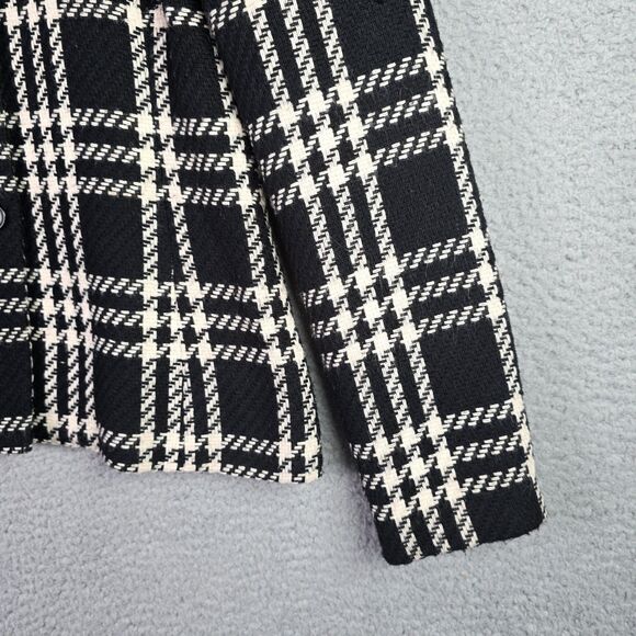 Villager Plaid Blazer Jacket 8 Black White Wool Blend Lined Padded Shoulder - Picture 8 of 14